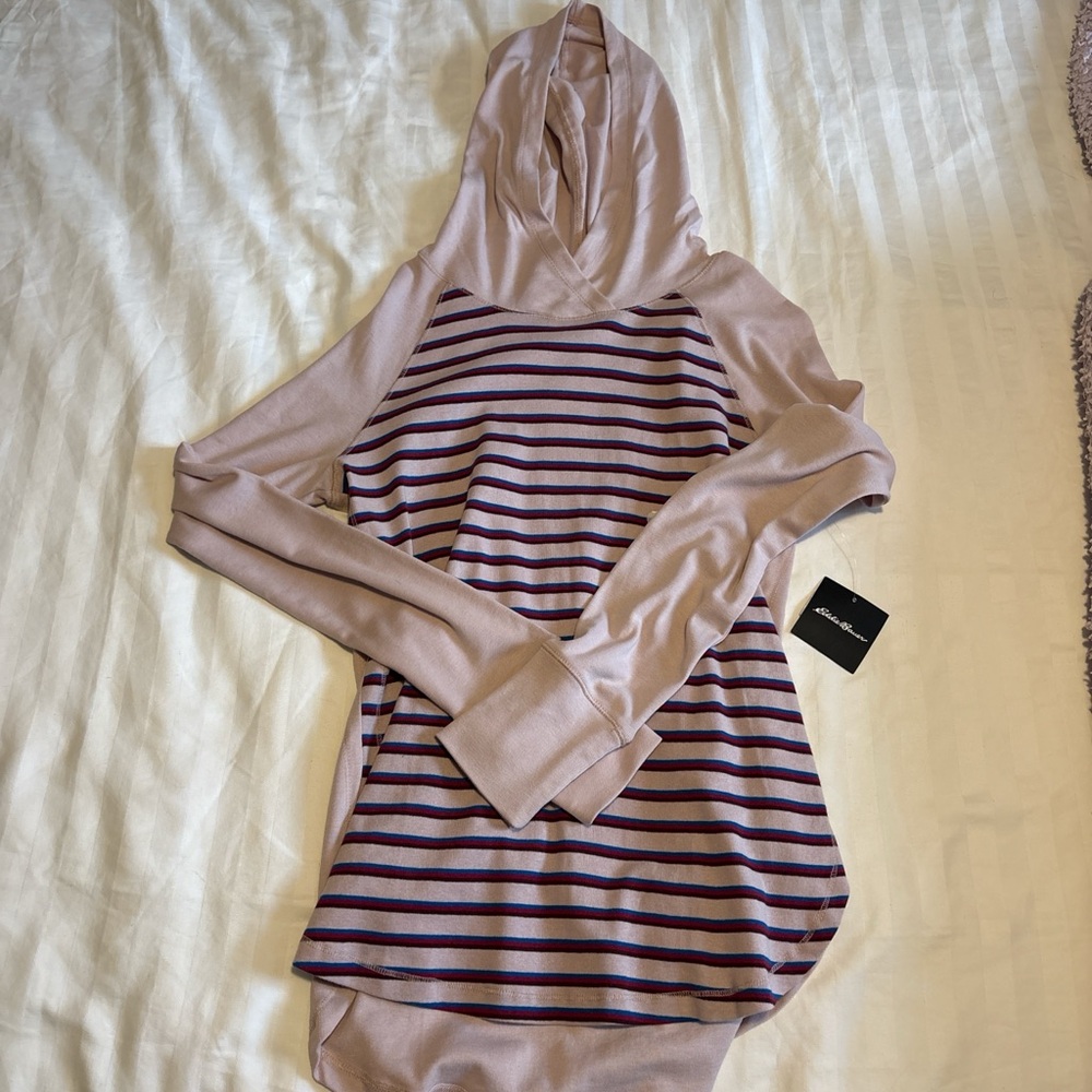 Eddie Bauer Mauve Hooded Long Sleeve Striped Tee
